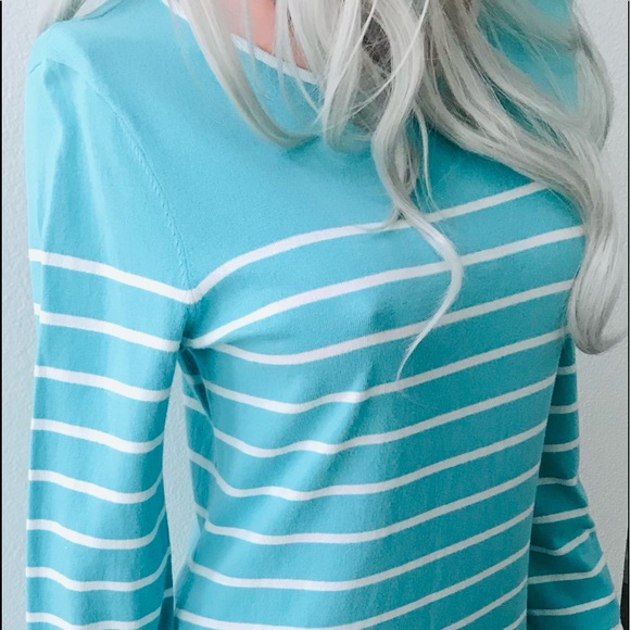 SALE! STS SAIL to SABLE Classic Aqua Striped Stretch Knit DRESS Medium - Picture 4 of 9